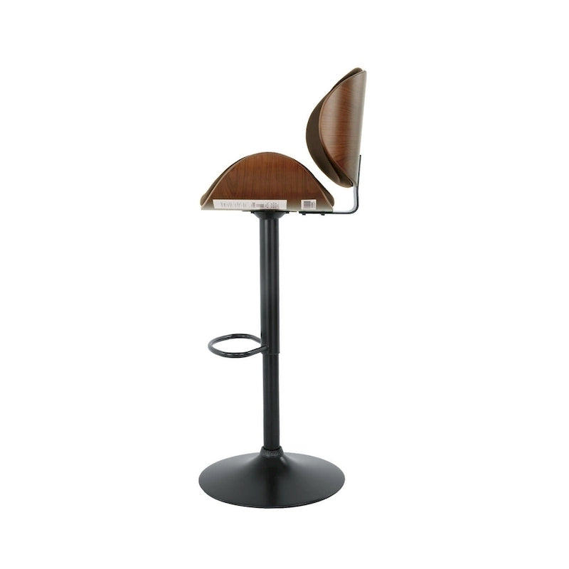 Modern Adjustable Brown and Black Swivel Bar Stool with Faux Leather Seat