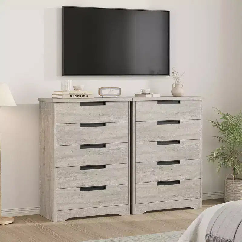 5-Drawer Wooden Dresser, Chest of Drawers for Bedroom & Living Room