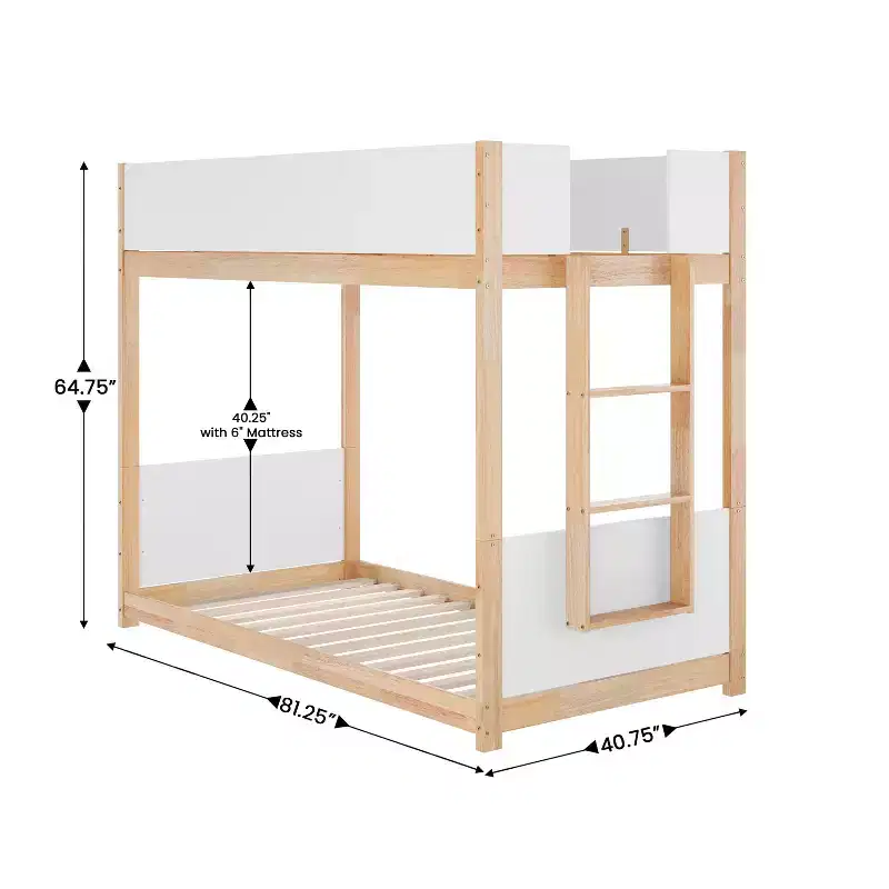 Emma and Oliver Kids Bunk Bed with Convertible, Solid Wood Frame and Easy-to-Climb Ladder with No Box Spring Required