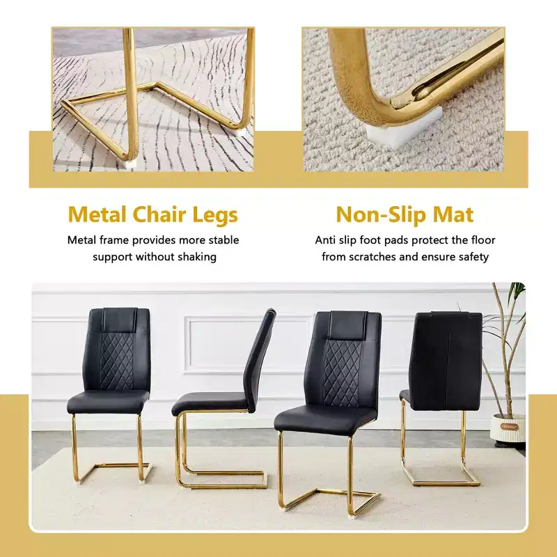 GDFStudio Arvion 8-Person Glass and Metal Dining Set with Faux Leather Upholstered Chairs