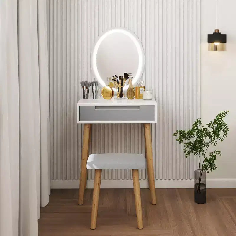 Elecwish Wood Small Vanity Table with Mirror and Chair