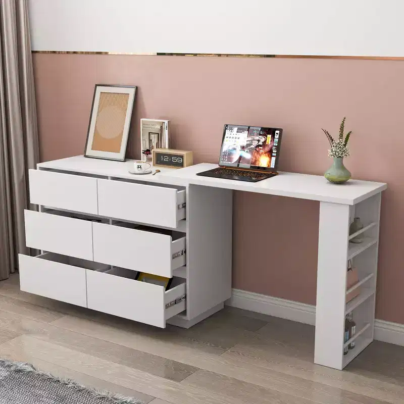 39.37IN L Shaped Desk with Ample Storage, Corner Desk with Reversible Storage Cabinet, Long Standing Desk for Home, Office, White