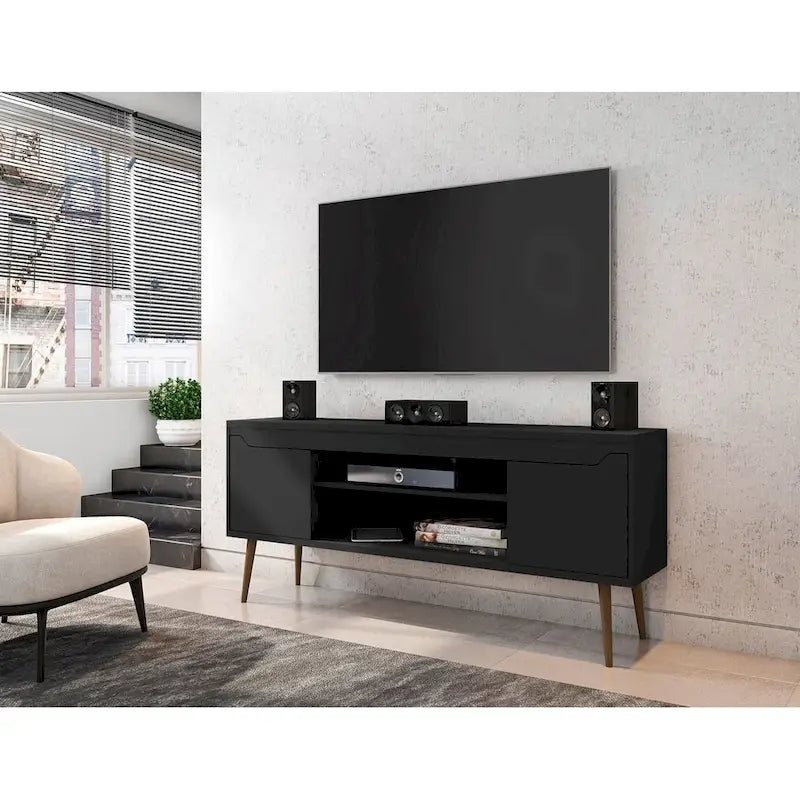 63 In. Storage Media Cabinet Console with Splayed Legs