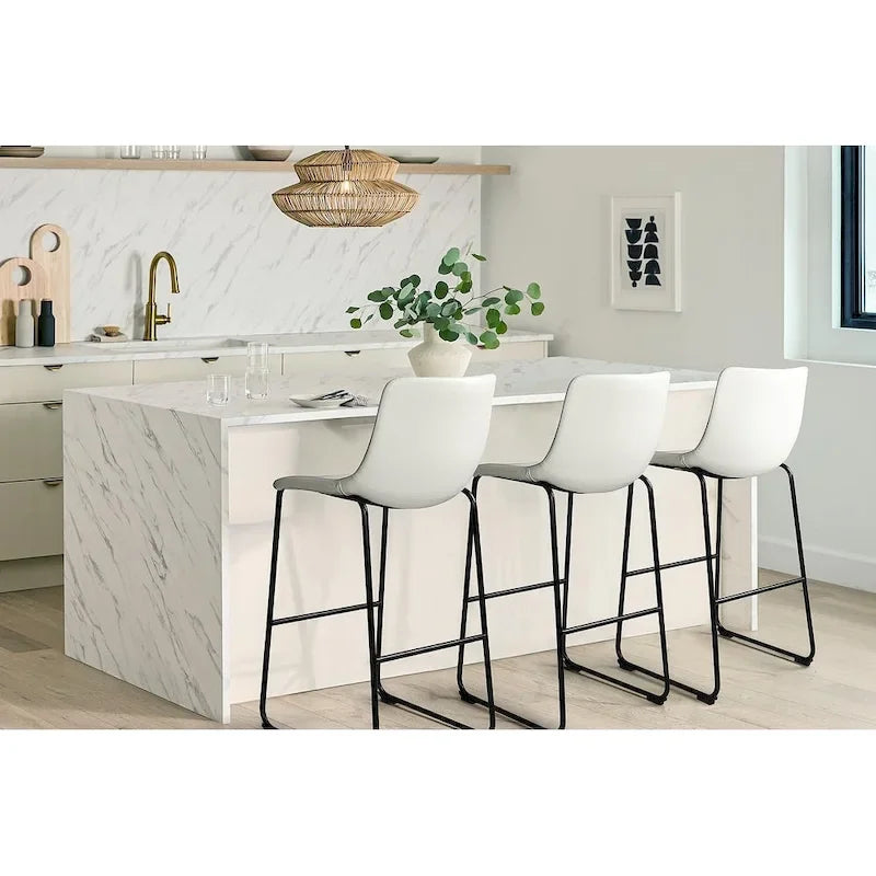 Faux Leather Counter Height Bar Stool with Iron Frame, 30 Inch