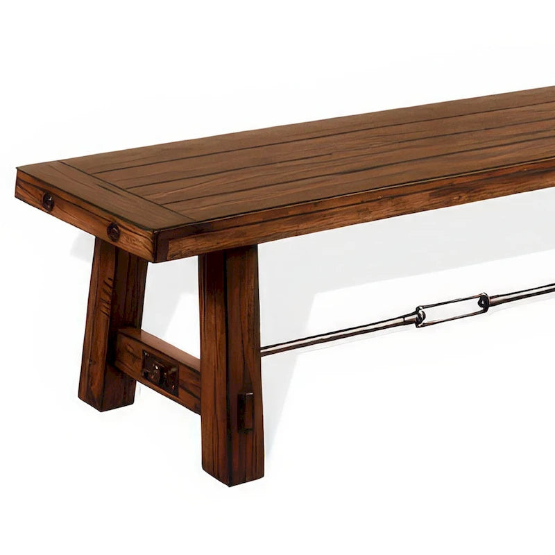Dining Bench, Brown Mahogany Wood with Turnbuckle Accents, 64 Inch