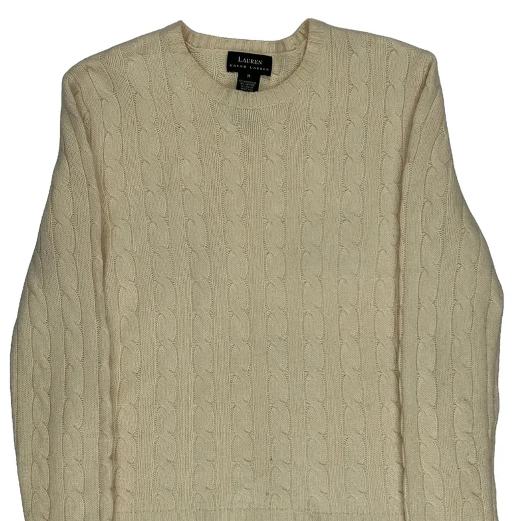 Merino Blend Cable Knit Crew Neck Top in Cream
