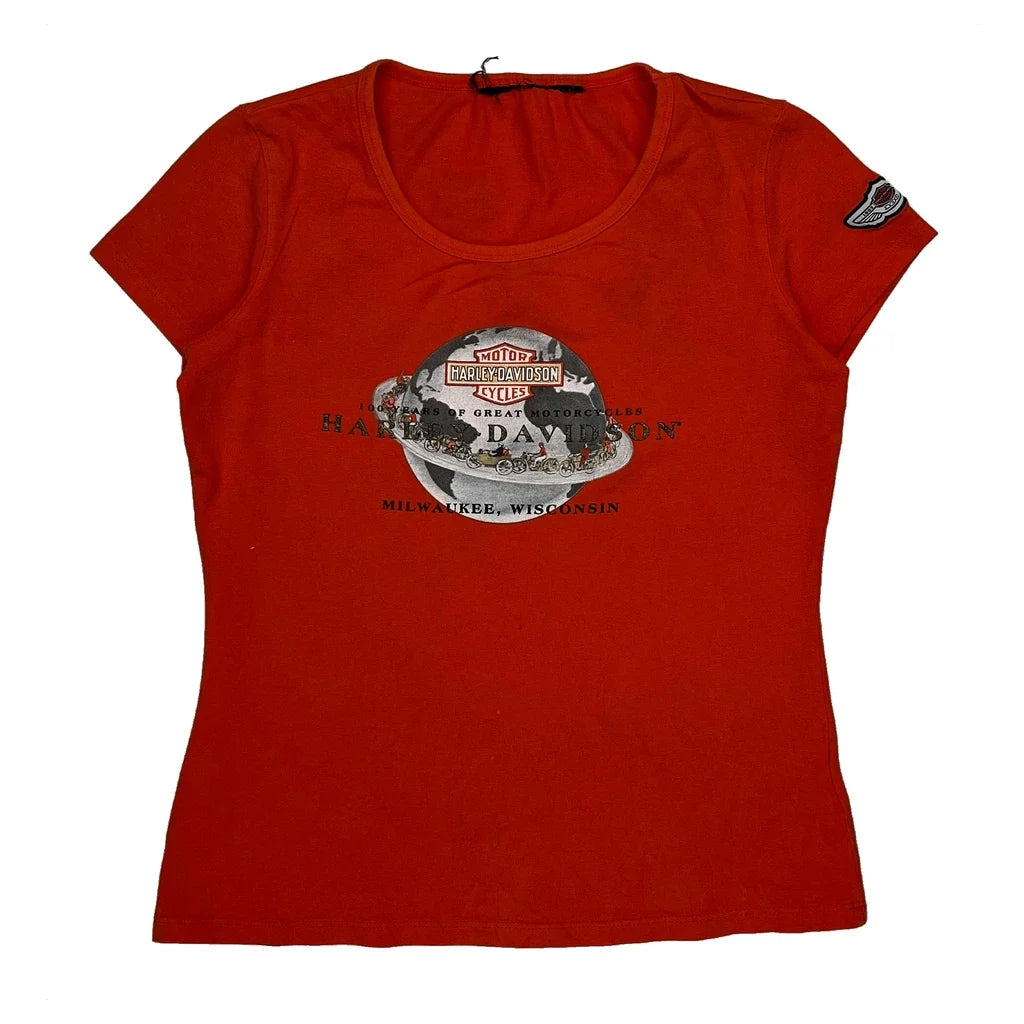 Vintage Graphic T-Shirt Women's Short Sleeve Round Neck Red Cotton Casual Tee