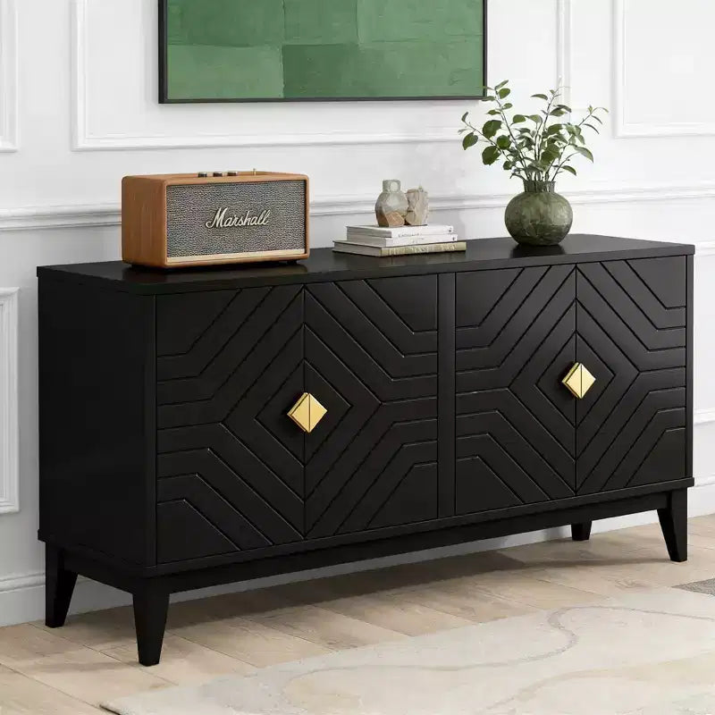 Luxystar 4-Door Sideboard Storage Cabinet with 2 Adjustable Shelves for Living Room and Dining Room, Black