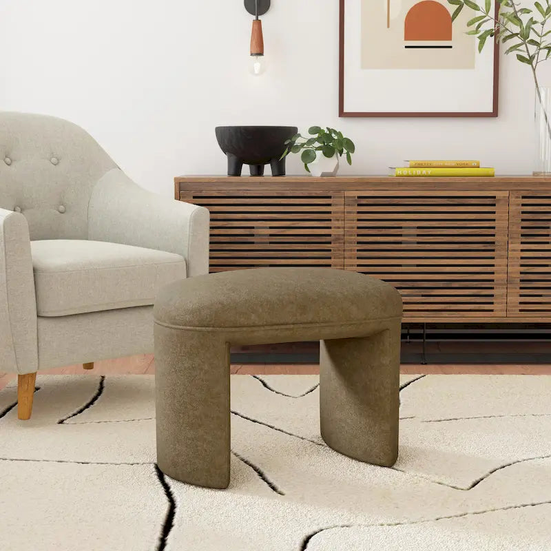 Modern Upholstered Ottoman with Boucle and Velvet Fabric Options