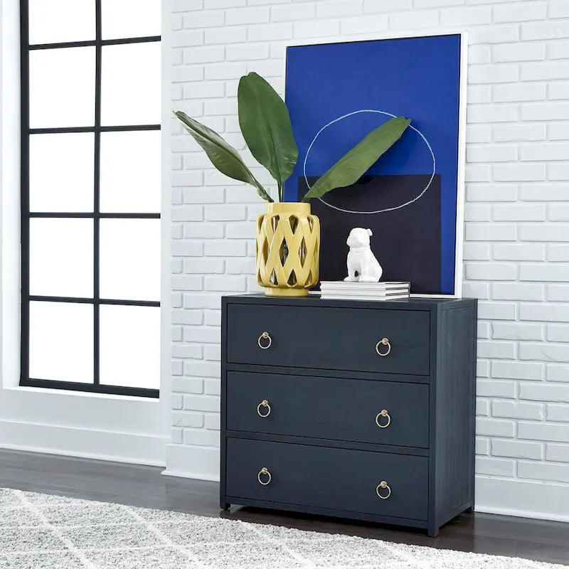 Wire Brushed Denim, White & Black Accent Cabinet