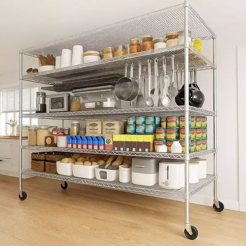 5-Tier Heavy Duty Metal Storage Rack with Wheels, 3000 lbs, 60W x 24D x 82H in.