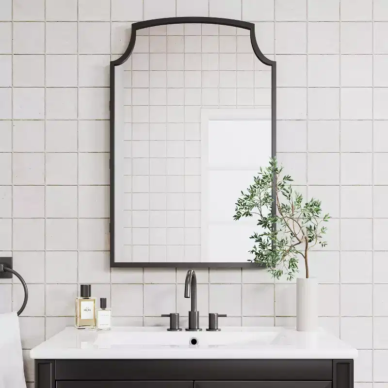 PexFix Black Bathroom Vanity Set with Arched Mirror 30 Inch Single Sink Vanity Cabinet with Soft-Close Doors & Drawers for Bathroom Storage and Dcor