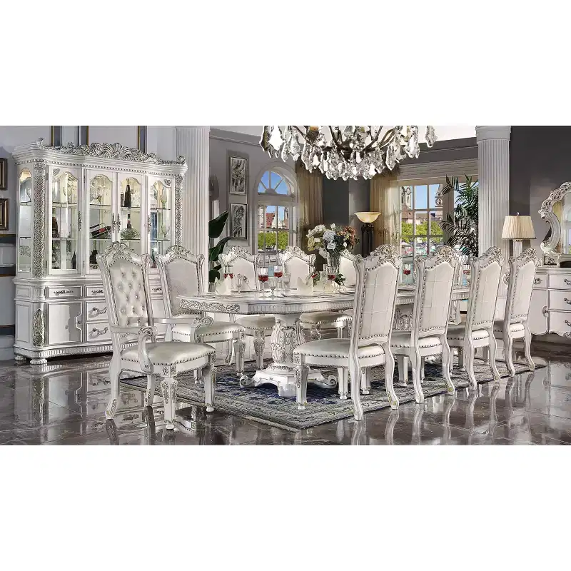 136 Vendome Dining Table Antique Pearl Finish - Acme Furniture: Classic Double Pedestal, 10-Seater, Resin Frame