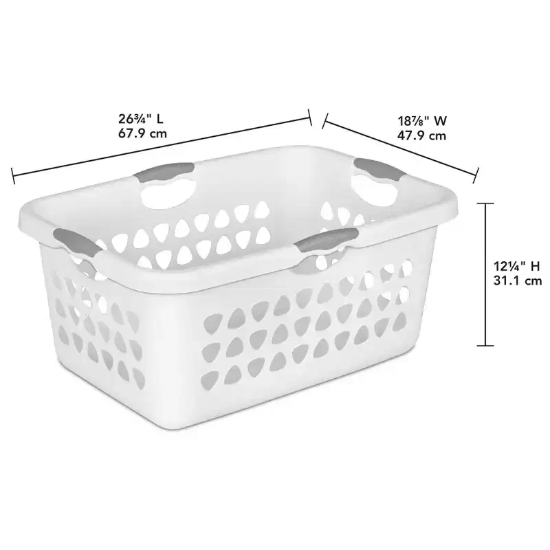 White Rectangular Laundry Basket with Handles, 2-Bushel, 8-Pack