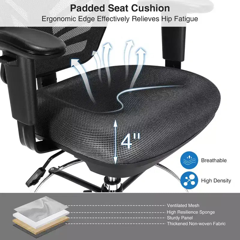 Mesh Drafting Chair with Adjustable Armrests & Foot-Ring