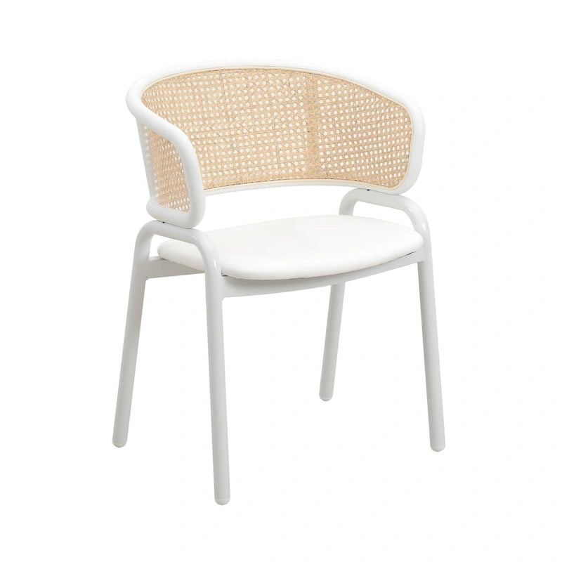 Modern Stylish Dining Arm Chair with Rattan Back and Steel Legs