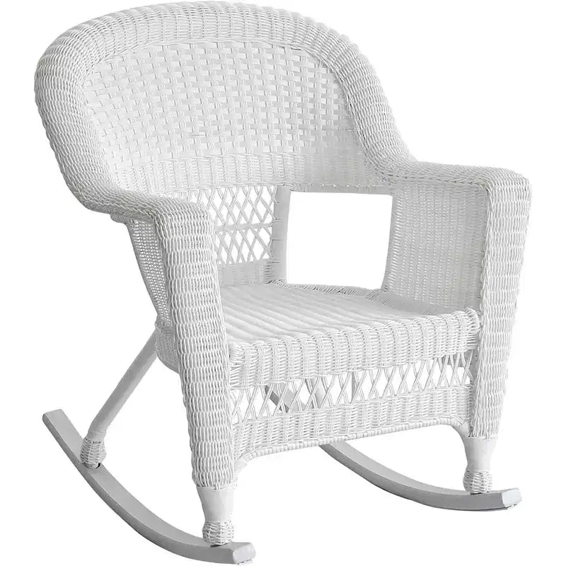 HomeStock Modern Motifs Patio Chair Set Of 2, Outdoor Rocking Chairs In White Resin Wicker, Steel Frame For Durability, Stackable For Storage