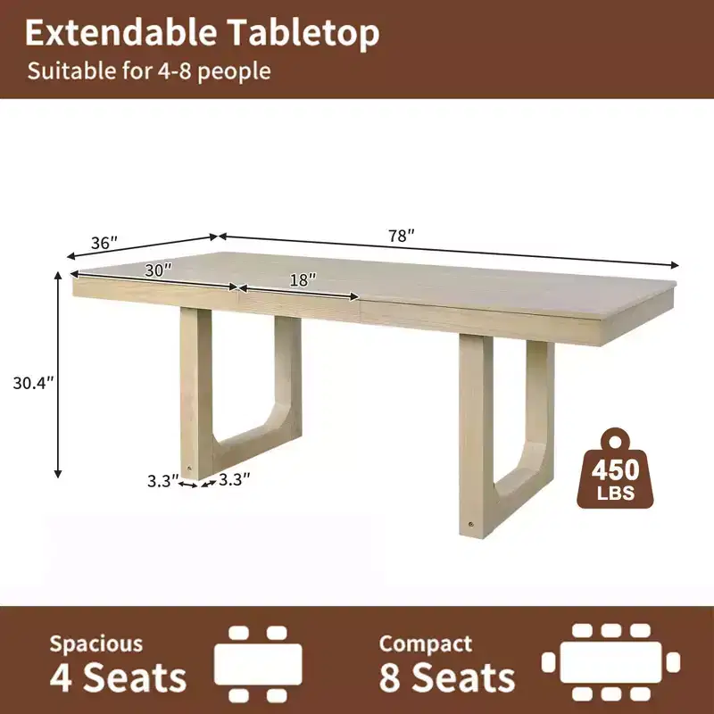 MAYEERTY 7-Piece Extendable Dining Set, 78 Rustic Table & 6 Chairs