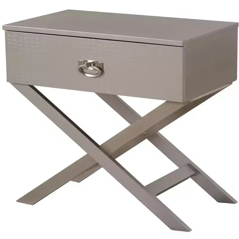 X Frame 1-Drawer Nightstand with Textured Drawer Front