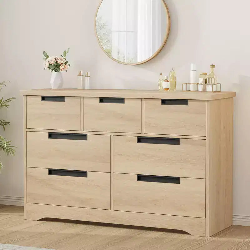 7 Drawer Dresser for Bedroom, 46.8W Wooden Chest of Drawers with Embedded Handles, Clothes Storage Organizer, Dresser TV Stand for Hallway