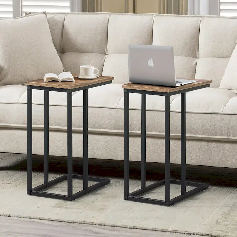 C-Shaped End Table Small Side Table Sofa Table with Metal Frame