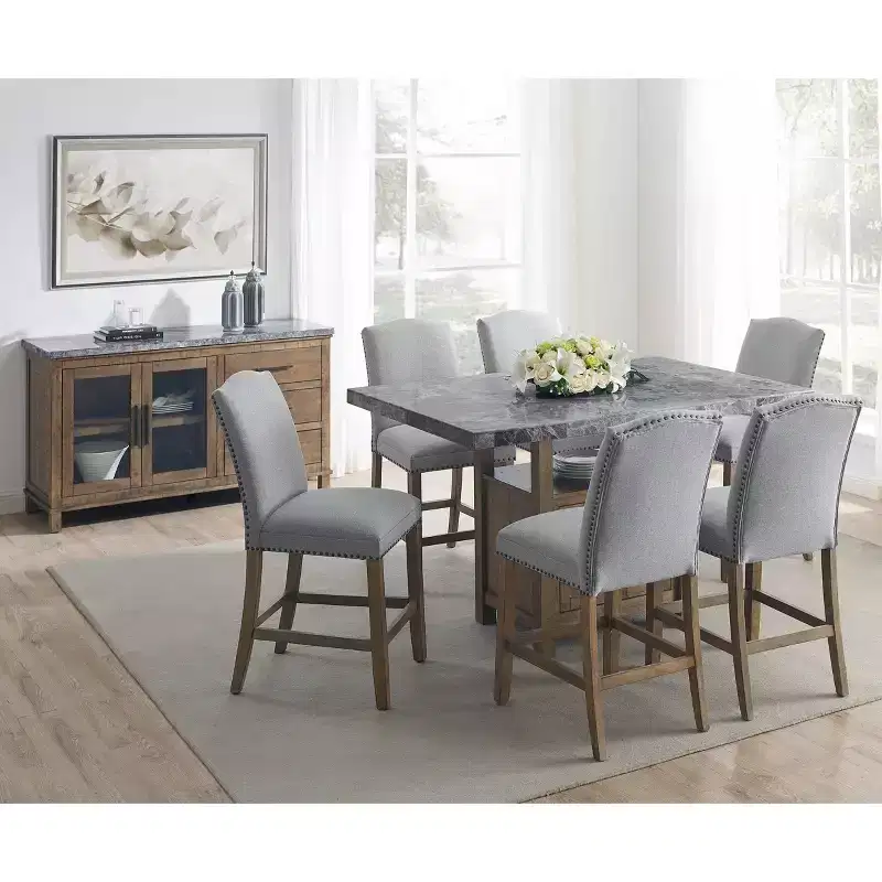 8pc Grayson Marble Counter Dining Set Gray/Driftwood - Steve Silver Co.