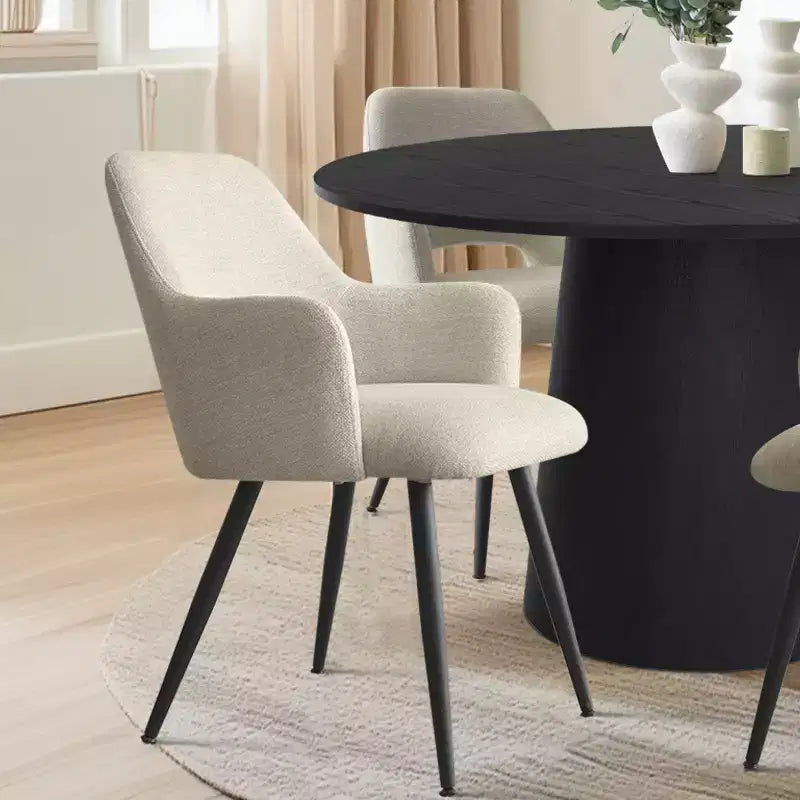46 Round Dining Table Set for 4, Wood-Look Pedestal Table and Upholstered Armchairs with Metal Legs, Great for Kitchen Nooks-Panipeachy