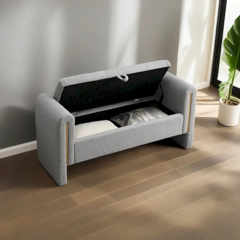 Athena Modern Teddy Fabric Bed-End Storage Bench with Arms