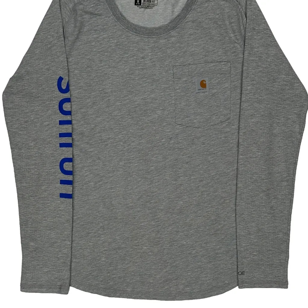 Women's Grey Long Sleeve Crew Neck Cotton T-Shirt Regular Fit