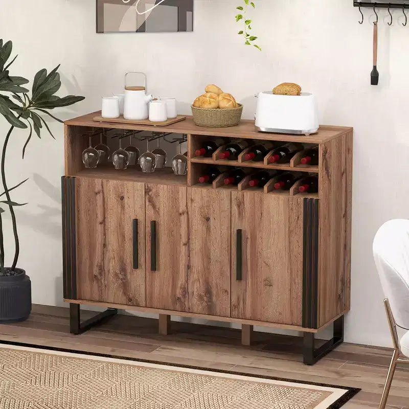 Costway Home Drinks Bar Cabinet w/ 3 Doors & Adjustable Shelves 2-tier Drinks Rack Sideboard