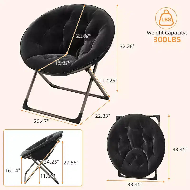 Comfy Saucer Chairs, Folding Reading Lounge Chair, Living Room Chair with Soft Thick Padded Seat & Metal Frame, for Kids Adults