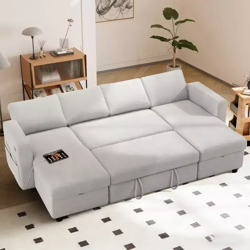 Dyonery 105-inch Four-Seat Pull-Out Sofa Bed with Storage, Side Pockets, Adjustable Backrest, Convertible