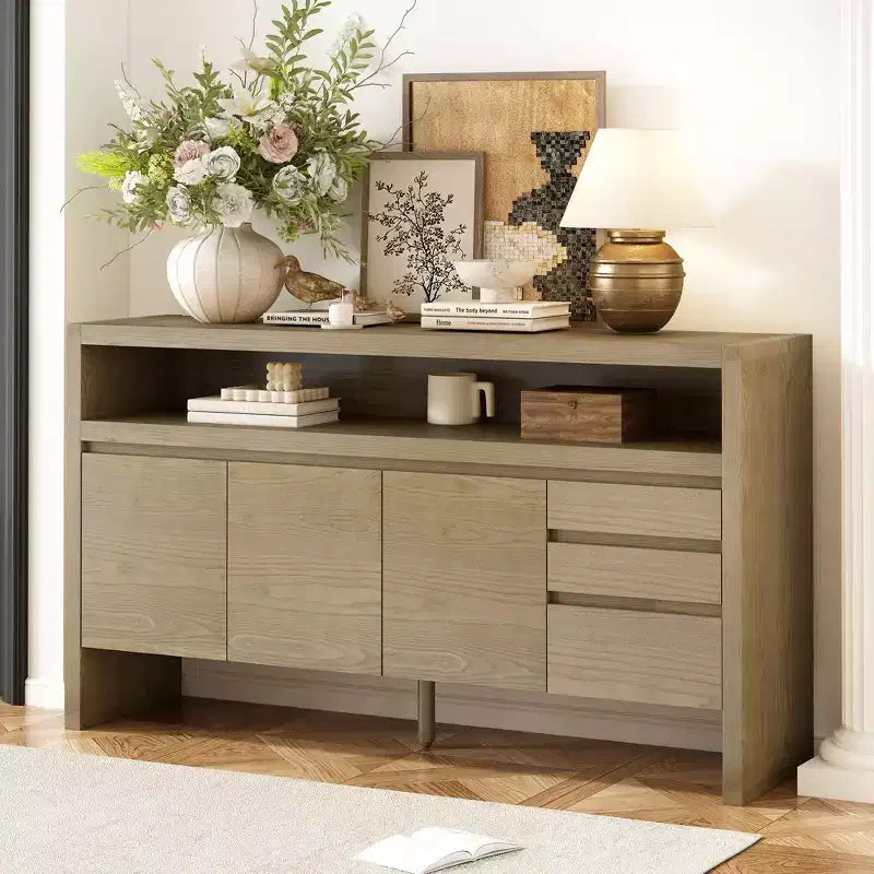 Merax 3-Door Sideboard with 3 Drawers & Semi-Open Shelf