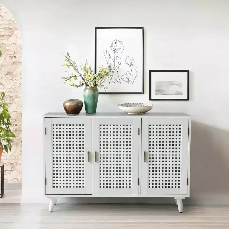 Alexis 3-Door Accent Cabinet with Lattice Doors Storage Sideboard| HULALA HOME