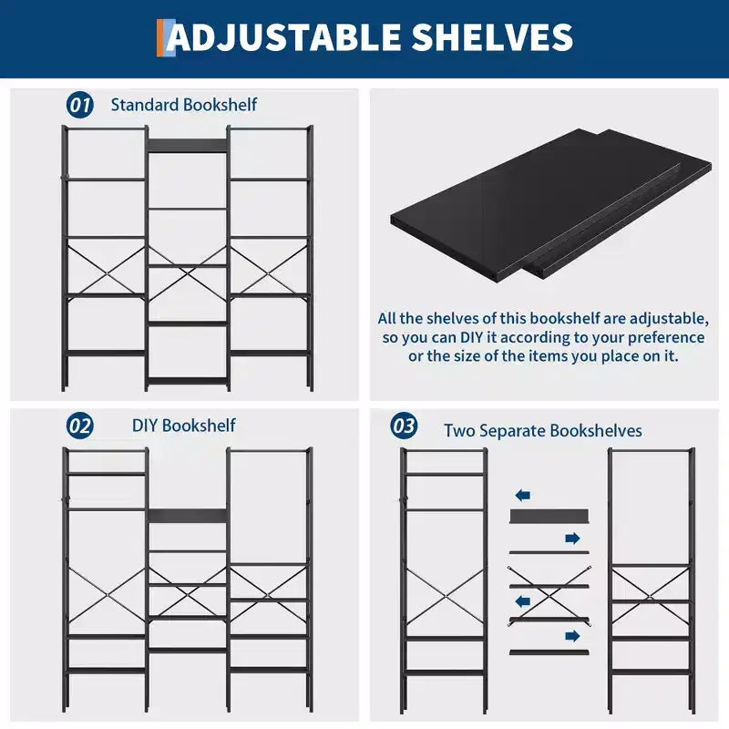 5-Tier Industrial Bookcase with 14 Open Shelves, 63.4W