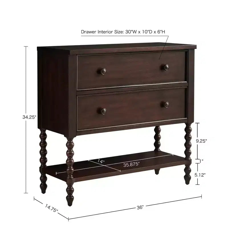 Farmhouse Solid Wood 2-Drawer Accent Chest with Shelf