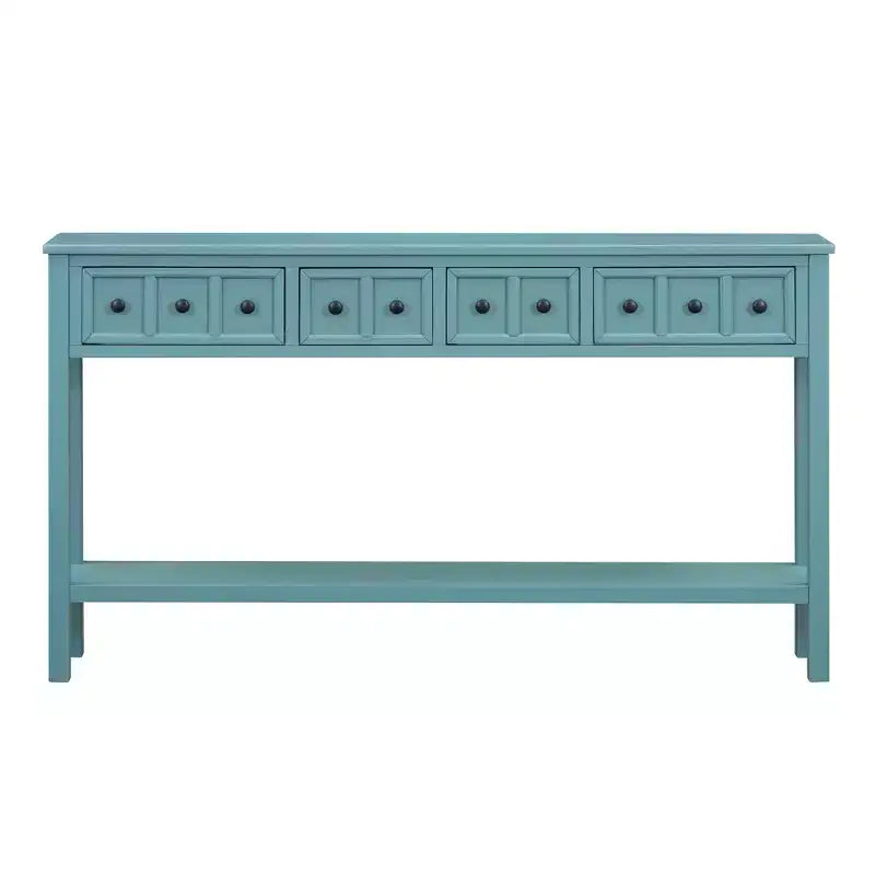 60 Rustic Console Table with 4 Drawers and Bottom Shelf, White