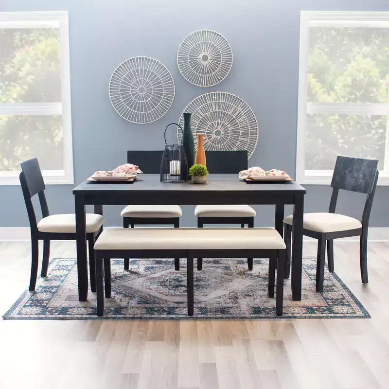 6pc Jordan Upholstered Chairs and Bench Dining Set Dark Charcoal - Linon
