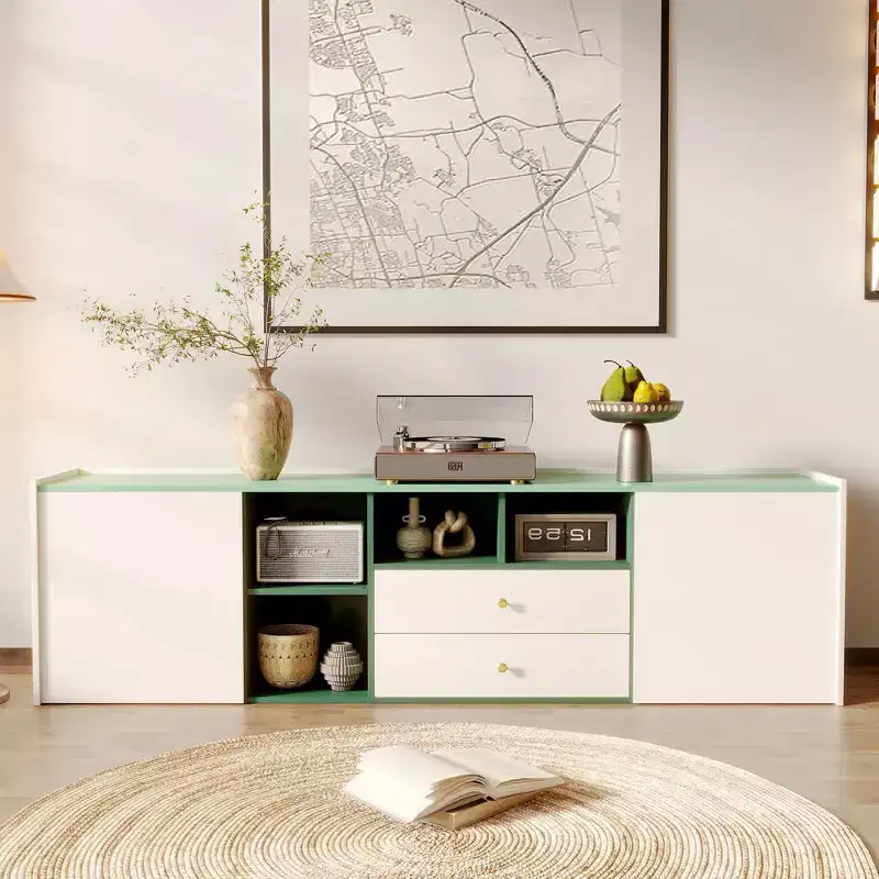 Gaoyangjiaju 78.7 Inch Modern Color Block TV Stand for 85 Inch TV Media Console with Drawers Storage Cabinet for Living Room Green and White