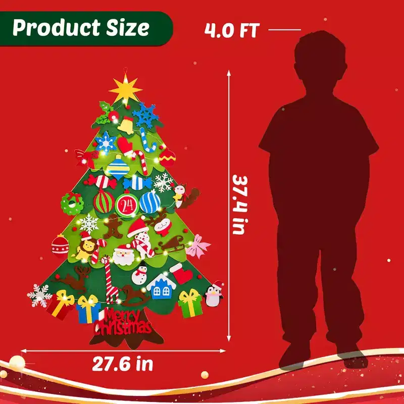 Fun Little Toys 43 PCS DIY Lighted Felt Wall Hanging Christmas Tree