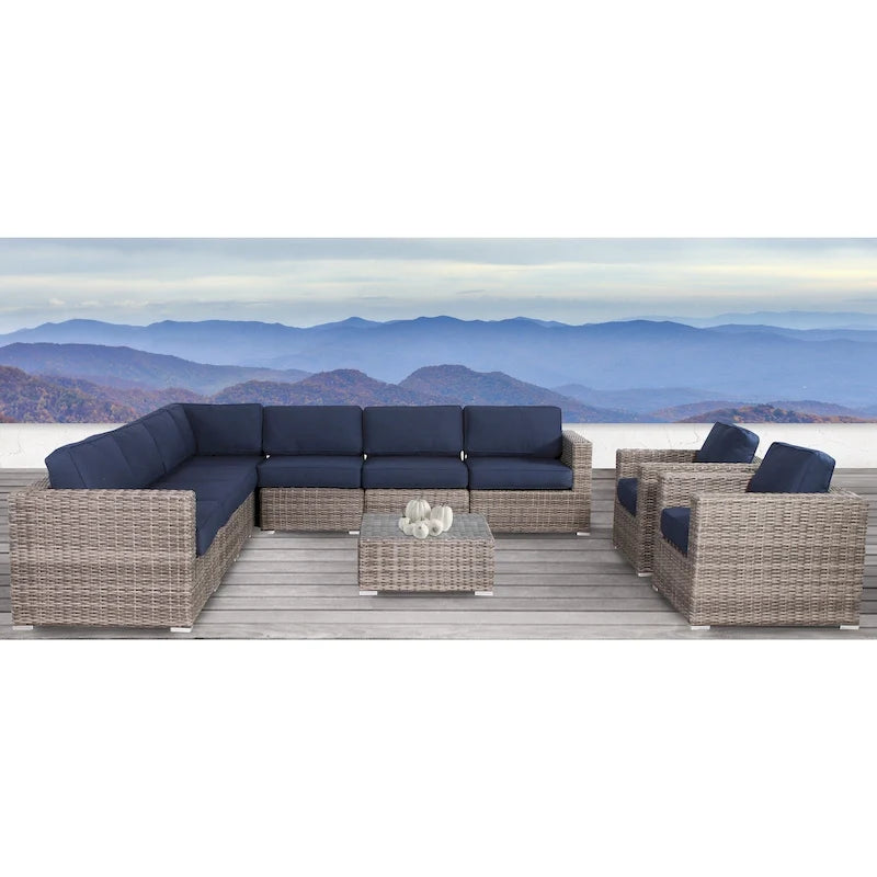LSI Outdoor 10 piece Sunbrella Navyblue Sofa Set With Cushions