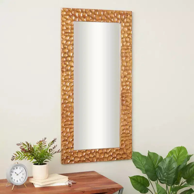 Olivia & May 48"x24" Wood Textured Concave Honeycomb Floor Mirror Brown