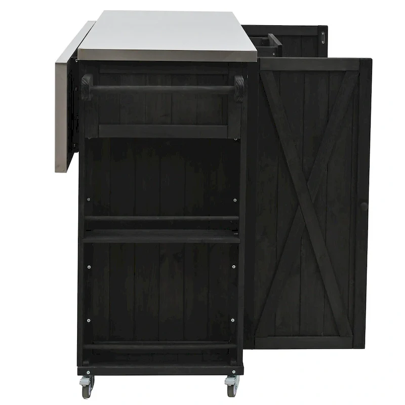 Outdoor Kitchen Island, Rustic Fir Wood with Stainless Steel Top and Smart Storage