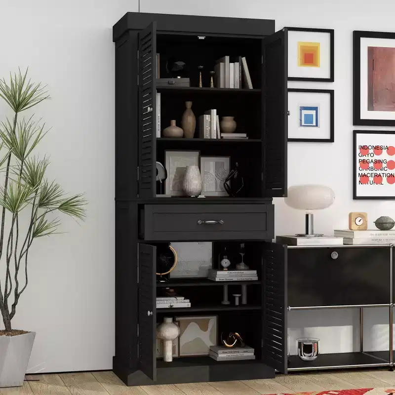 Famapy Wooden Storage Cabinet with 4 Doors in Shutter Finish Design