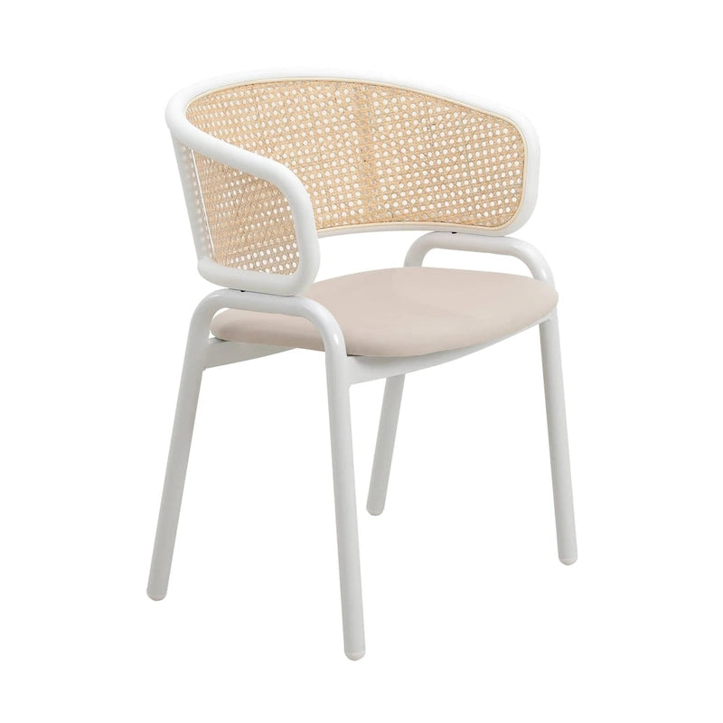 Modern Stylish Dining Arm Chair with Rattan Back and Steel Legs