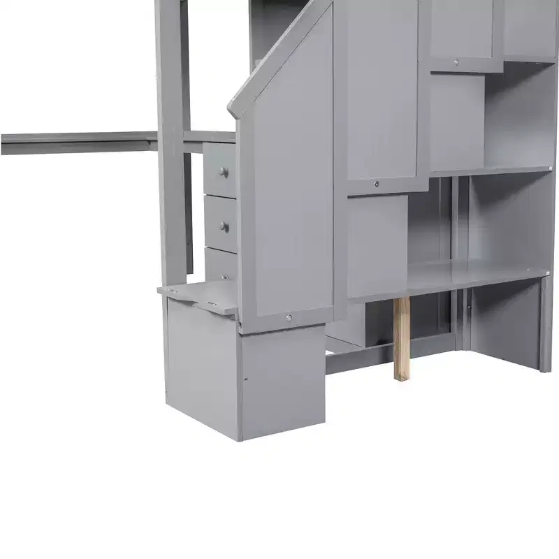 Twin Size Loft Bed with L-Shaped Desk, 3 Drawers, Cabinet, Staircase Storage, Solid Pine/MDF Build