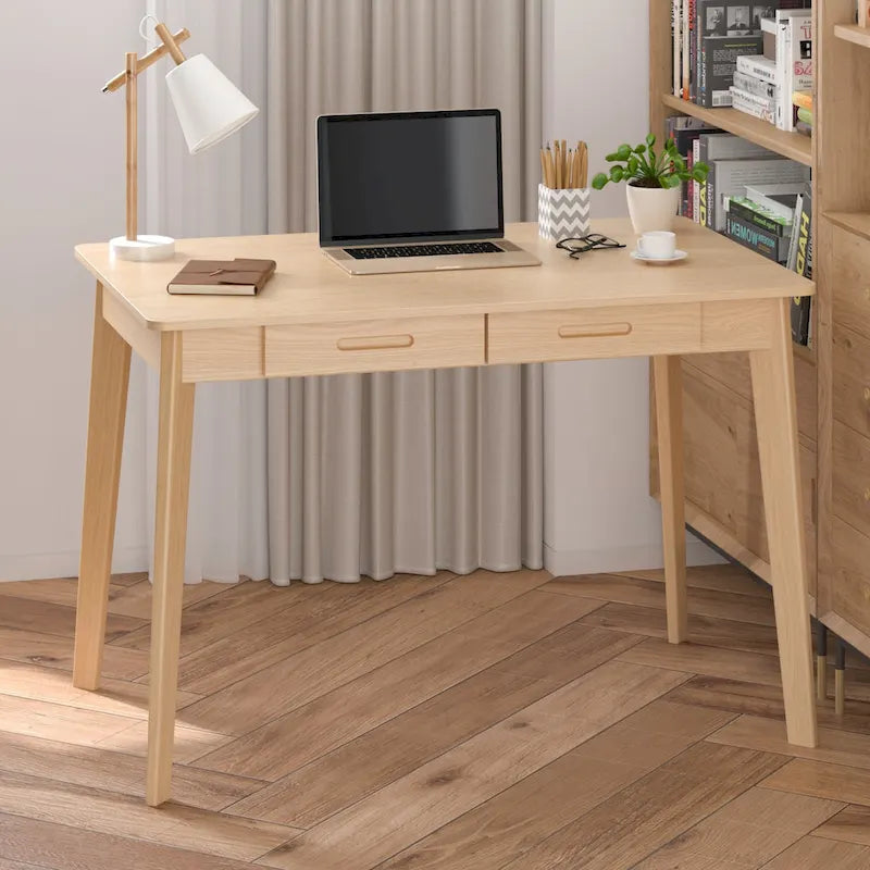 39.4 Inch Simple Writing Desk with Drawers and Solid Wood Legs