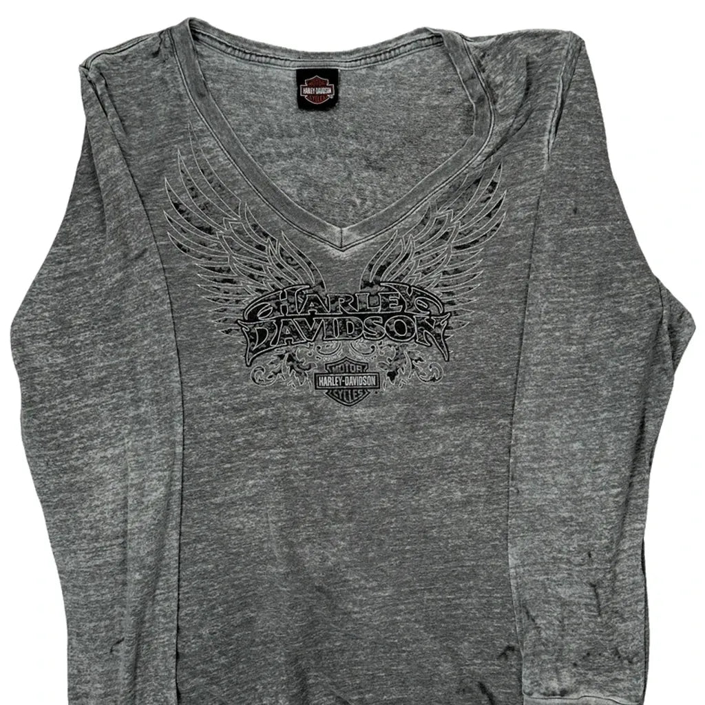 Long Sleeve V-Neck T-Shirt Women's Regular Fit Casual Grey Cotton XL
