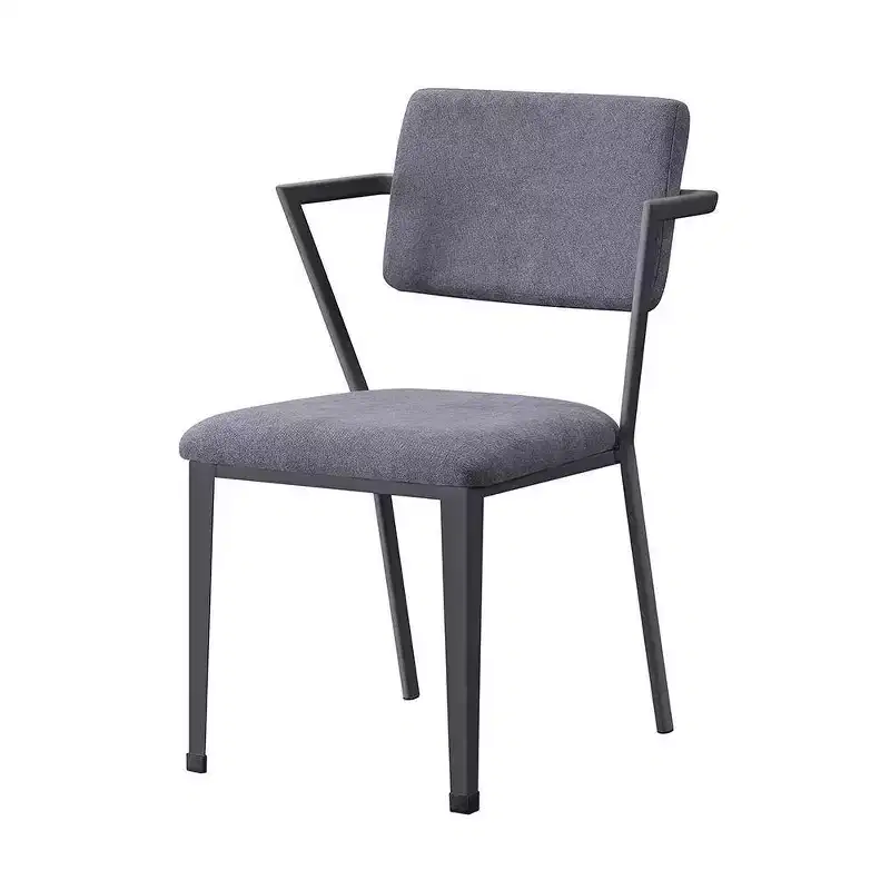 Cargo 22" Dining Chairs Gray Fabric and Gunmetal - Acme Furniture: Leather Upholstery, Metal Frame, Armless Design, Easy to Clean