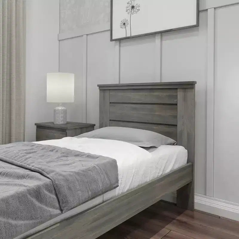 Twin Bed Frame with Panel Headboard, Modern Farmhouse Solid Wood Platform Bed
